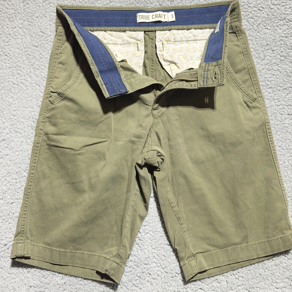 👉 True Craft Men's Olive Green Chino Shorts Size 29W 11" Inseam Flat Front